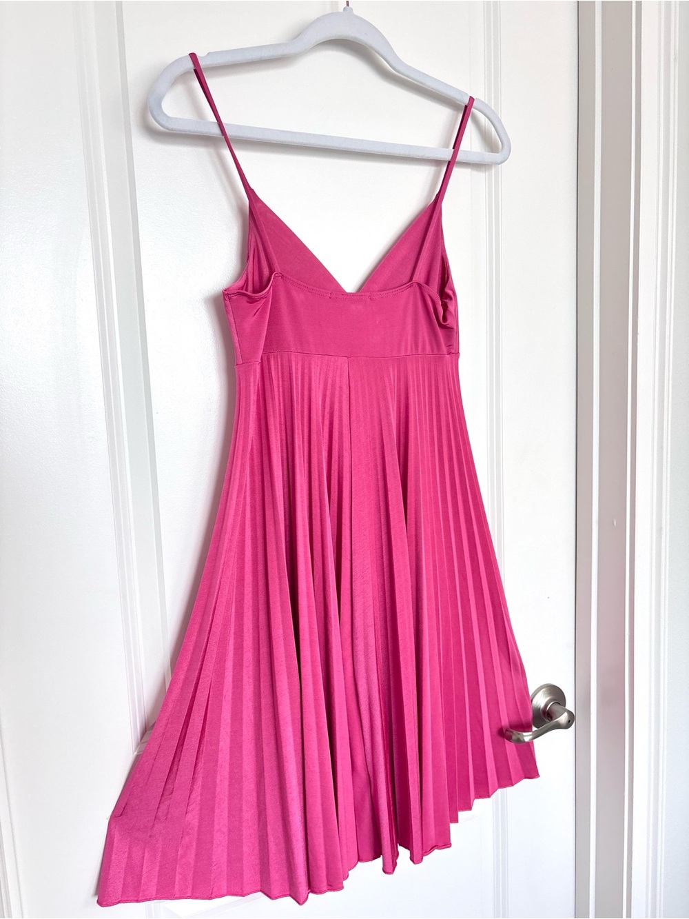 XXI Pink Pleated Satin Babydoll Dress Flowy Coquette Balletcore Mini Dress S - Picture 8 of 11